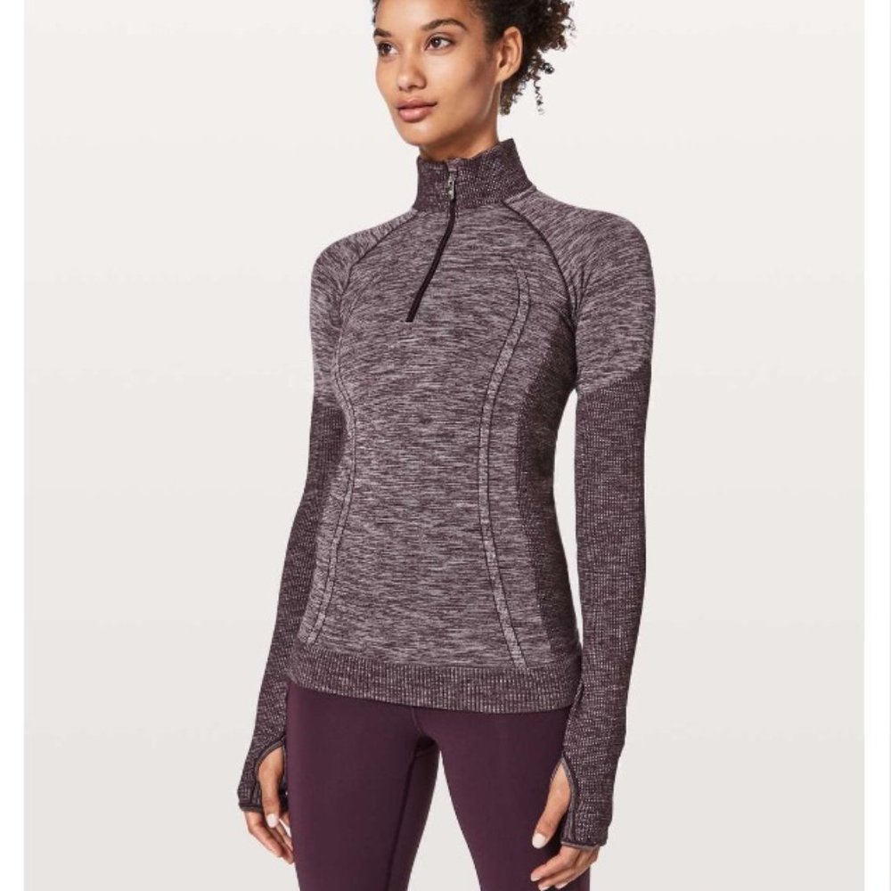 Lululemon Swiftly Tech Wool 1/2 Zip, Black Cherry/White, Size 10